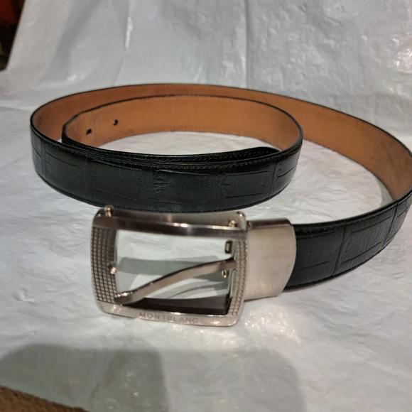 Montblanc Black Leather Belt with Silver Buckle - Picture 2 of 4